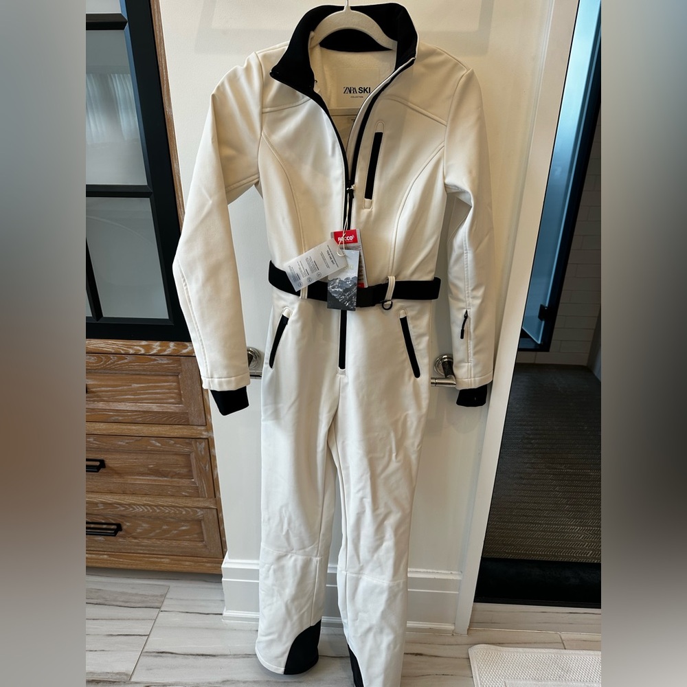 Zara White Ski Jacket with Black Details